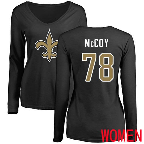New Orleans Saints Black Women Erik McCoy Name and Number Logo Slim Fit NFL Football #78 Long Sleeve T Shirt->women nfl jersey->Women Jersey